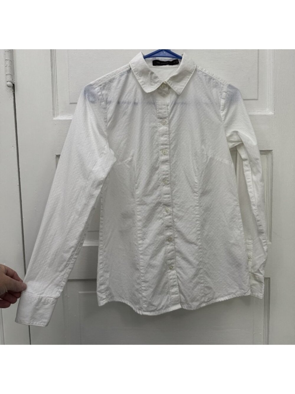 The Limited Womens XS White Cotton Textured Fitted Button-Up Shirt